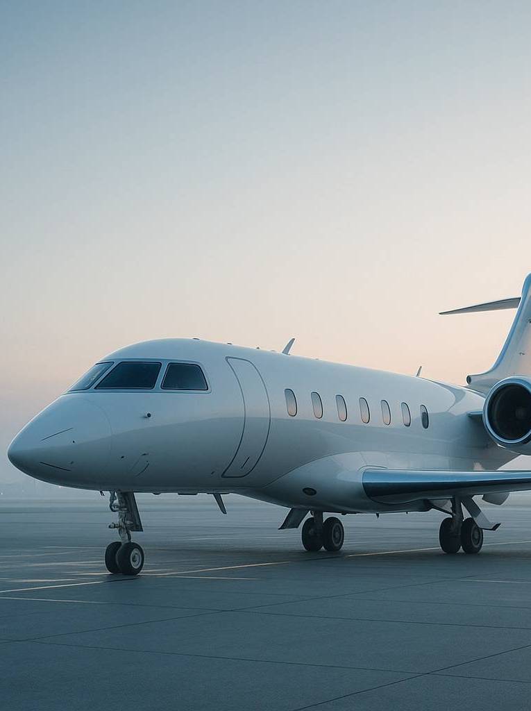 Midsize business jet parked on a dawn apron